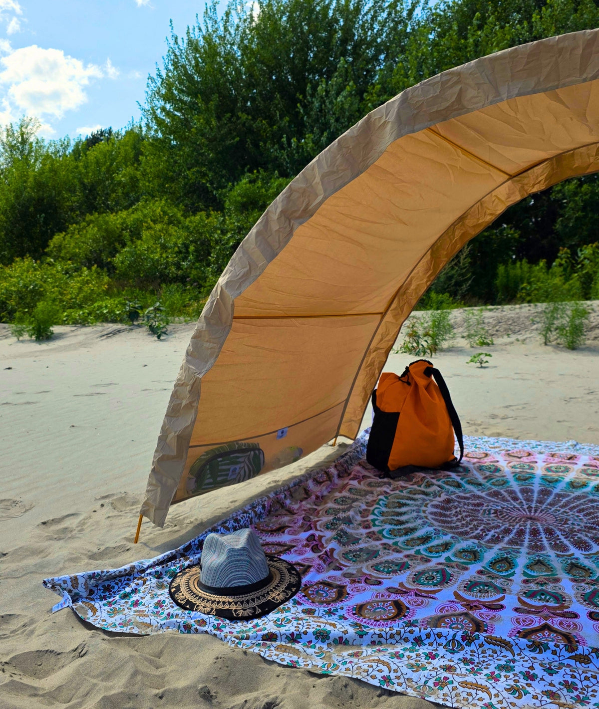 Sand colourway Suniela Classic shade cabana set up on the beach